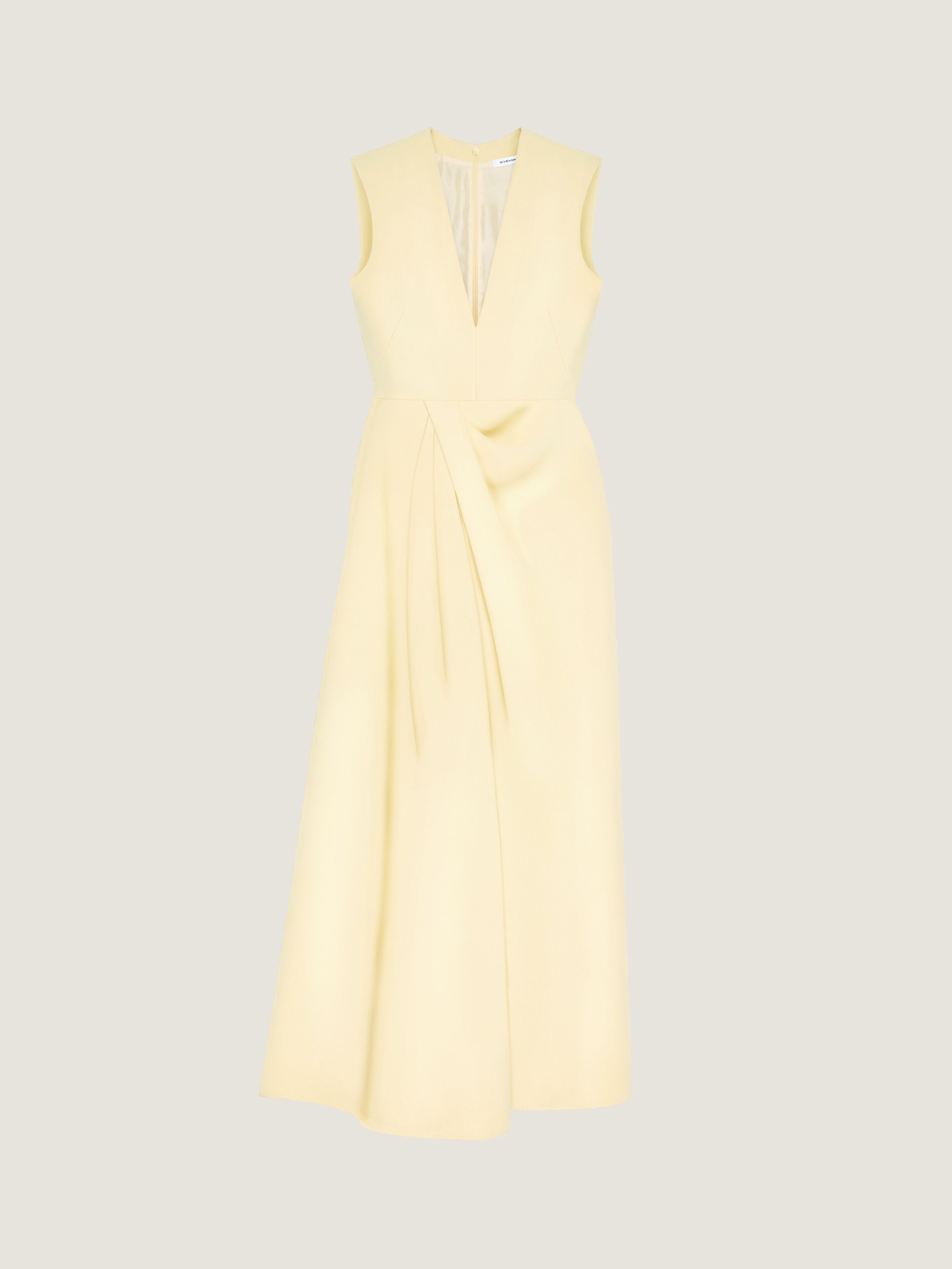V-neck draped evening dress in satin